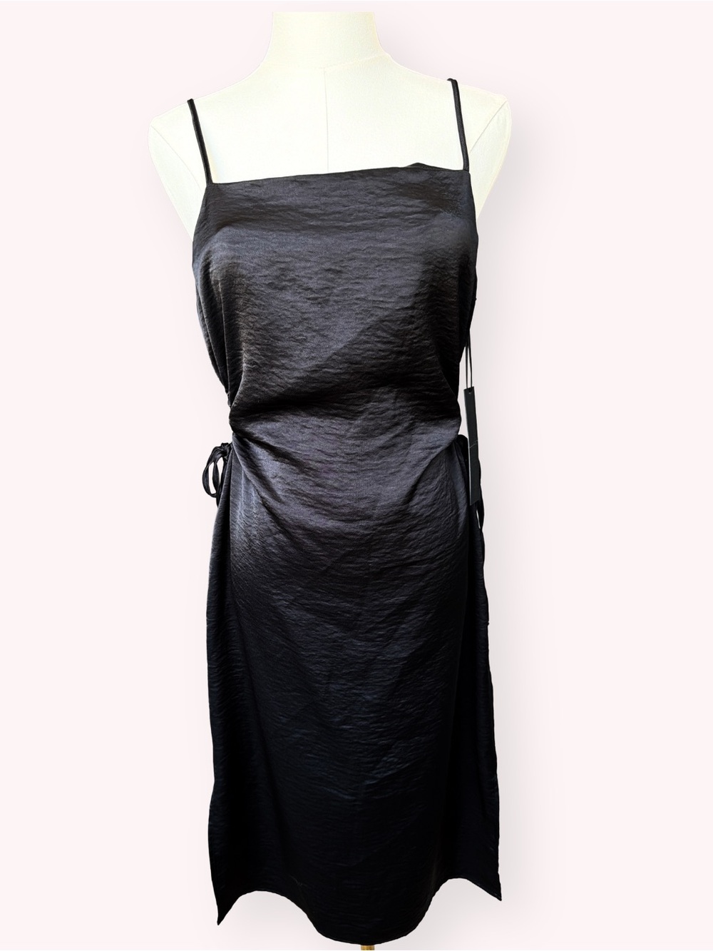 House of Harlow 1960 NWT Black Satin Cutout Ruched Midi Slip Dress Revolve